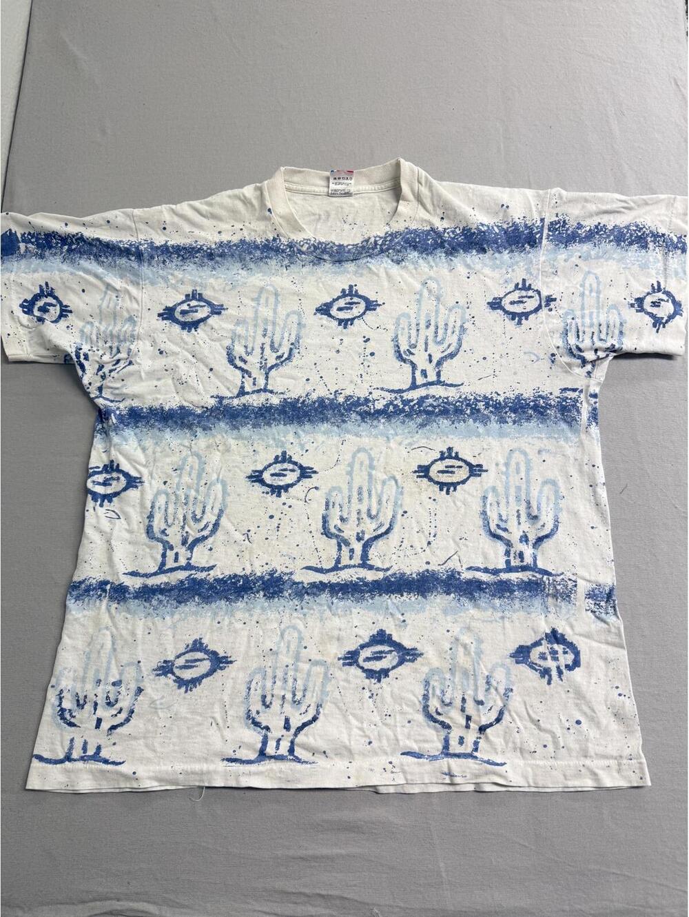 Vintage 80s Native America Sun Symbol Horizontal Stripe -XL